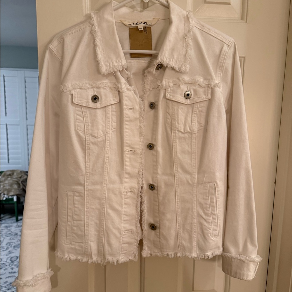 CHARLIE B Frayed White Jean Jacket